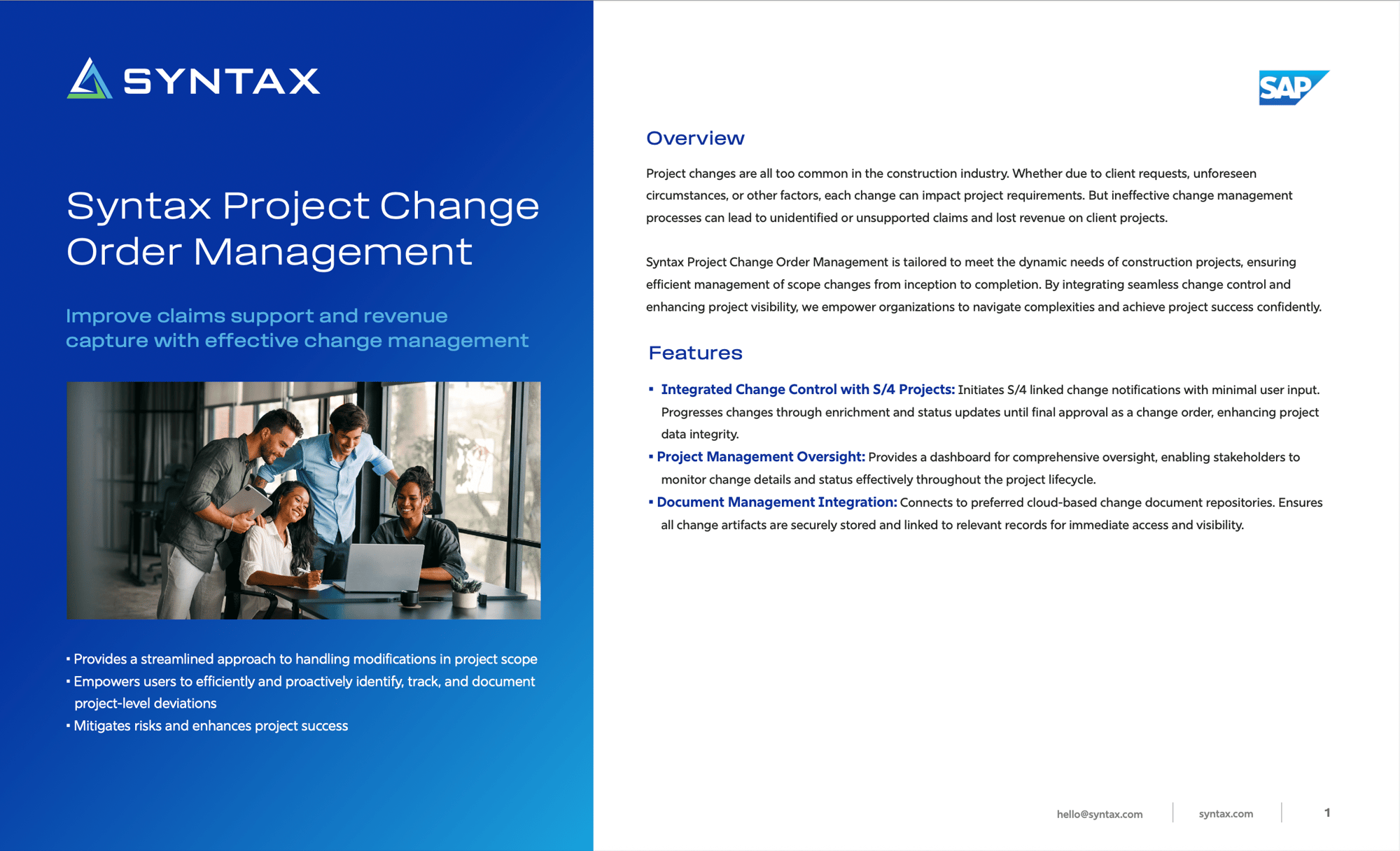 Asset | Data Sheet | SAP | Syntax Project Change Order Management Asset | Data Sheet | SAP | Syntax Project Change Order Management