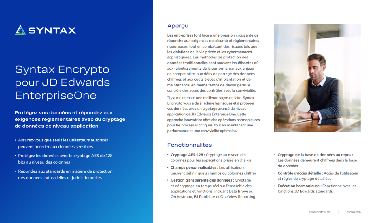 Syntax Encrypto for JDE E1-1 | FRENCH
