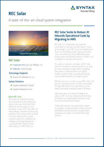 REC Solar Success Story REC Solar Success Story