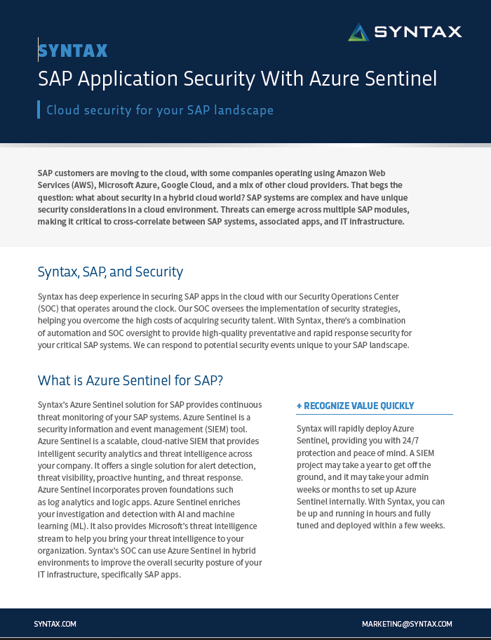 Syntax SAP App Security for Azure