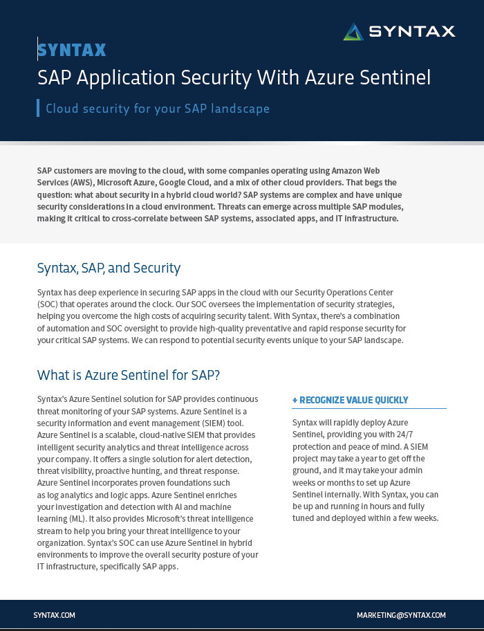Syntax SAP App Security for Azure Syntax SAP App Security for Azure